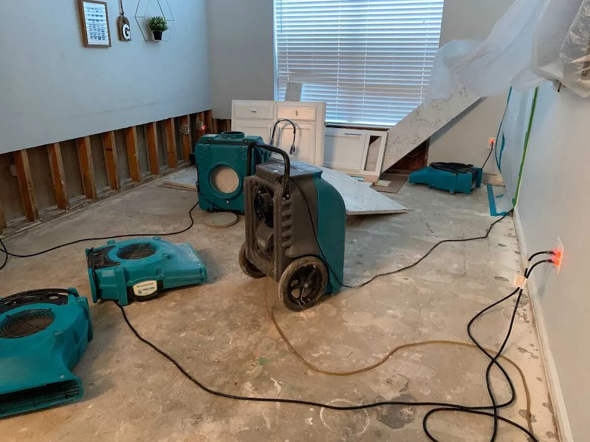 Dehumidifier in flood-cut room for Water Damage Restoration in Prospect Park
